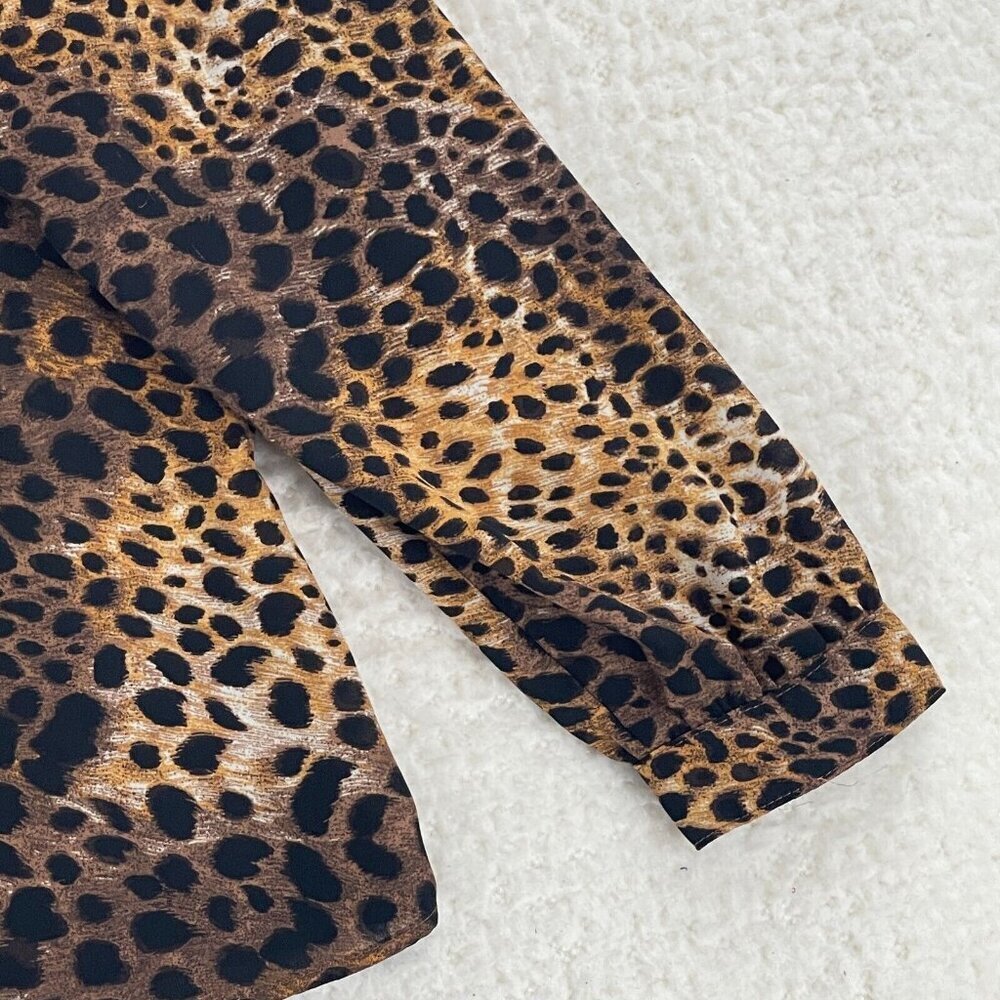 Ann Taylor Factory Brown Animal Print Shirt Womens Long Sleeve High Neck Size MP - Picture 5 of 15